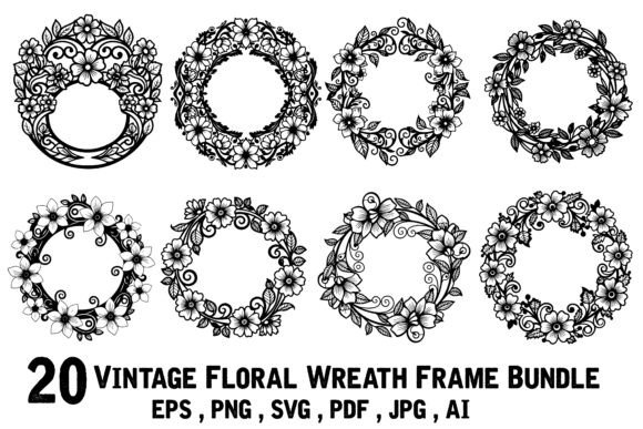 20 Vintage Floral Wreath Frame Bundle: Elevate Your Designs with Timeless Elegance