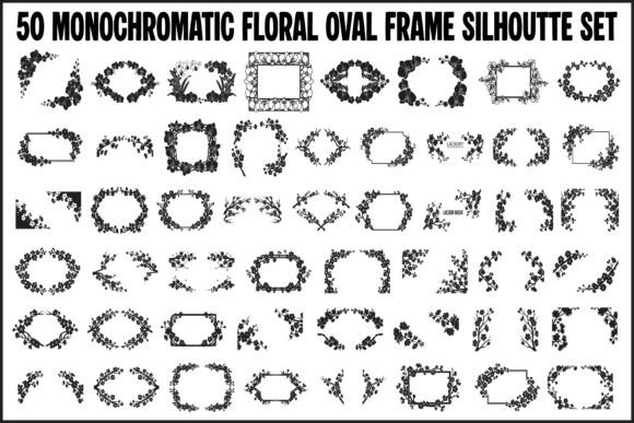 50 Monochromatic Floral Oval Frame Set