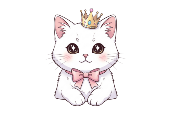 A Cute Cartoon Cat Adorned with a Crown