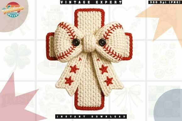 Baseball Cross Bow Faux Crochet Yarn PNG