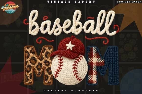 Baseball Mom Faux Crochet Yarn PNG