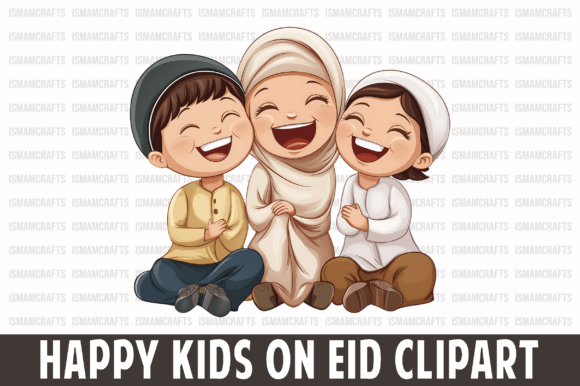 Celebrating Joy and Creativity with Happy Kids on Eid Clipart PNG