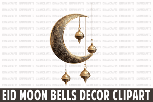 Eid Moon Bells Decor Clipart PNG for Creative Projects