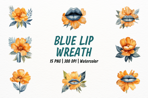 Elegant Blue Lip and Floral Wreath: A Guide to Artistic Watercolor Design