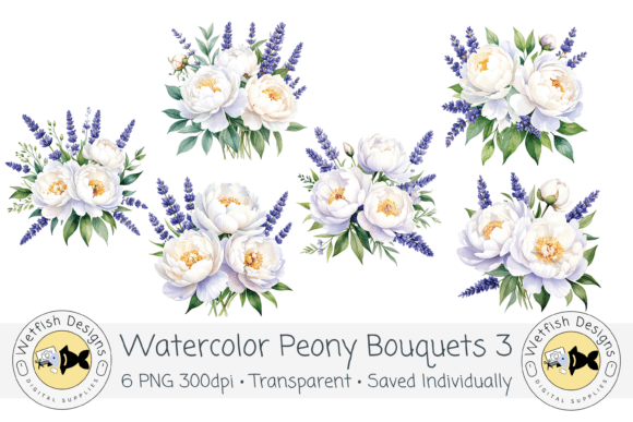 Elevating Digital Design with Watercolor PNG 300dpi Peony Bouquets 3