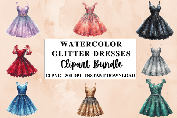 Evaluating Watercolor Glitter Dresses Clipart for Creative Projects