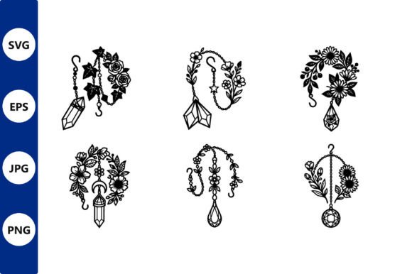 Floral Crystal Pendants Vector Art Set: Elevating Craft with Delicate Botanical Designs