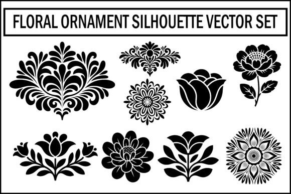 Floral Ornament Silhouette Vector Set