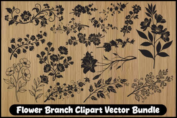 Flower Branch Clipart Vector Bundle: Elevating Modern Design with Timeless Botanicals