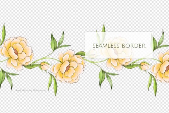 Honey Peony Watercolor Seamless Border