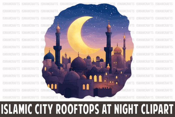 Islamic City Rooftops at Night Clipart: A Vibrant Digital Asset for Creators
