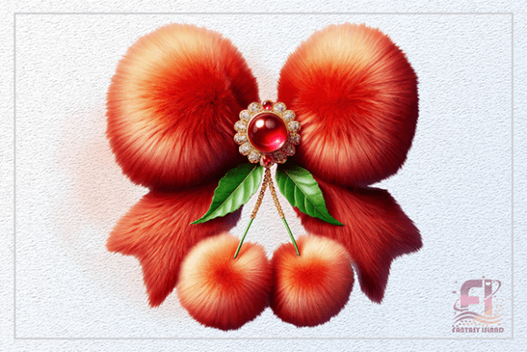 Jeweled Cherries Fur Bow PNG Clipart