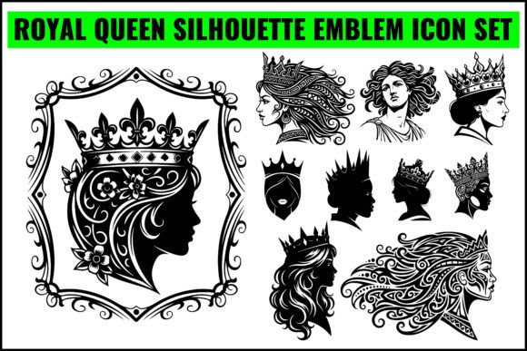 Royal Queen Silhouette Emblem Icon Set Evaluation