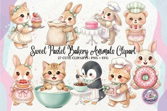 Sweet Pastel Bakery Animals Clipart: A Creative Toolkit for Designers