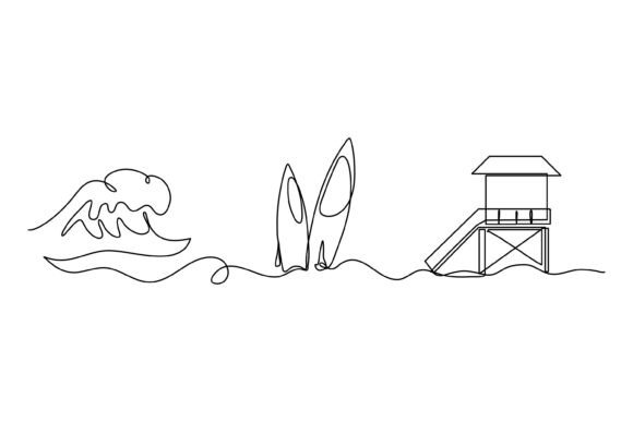 The Art of Continuity: Exploring Single Line Designs of Waves, Surfboards, and Lifeguard Towers