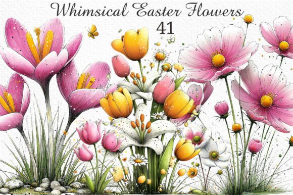 Whimsical Easter Flowers Clipart Png