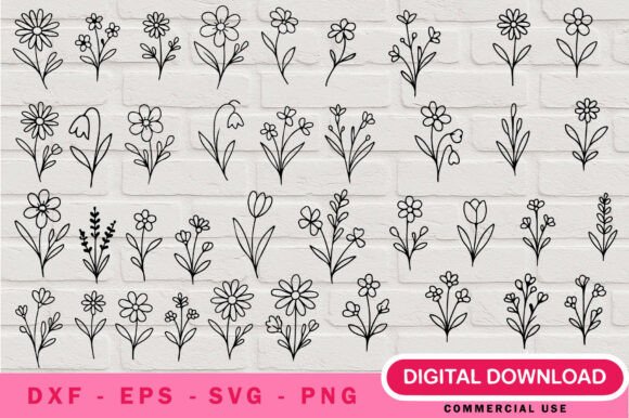 Wildflower Outline SVG Bundle for Crafts